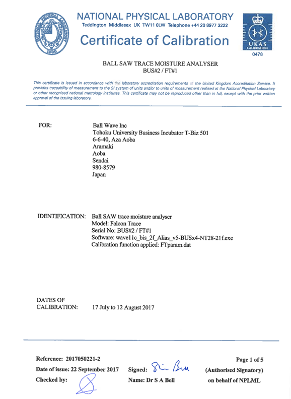 NPL Calibration Certificate